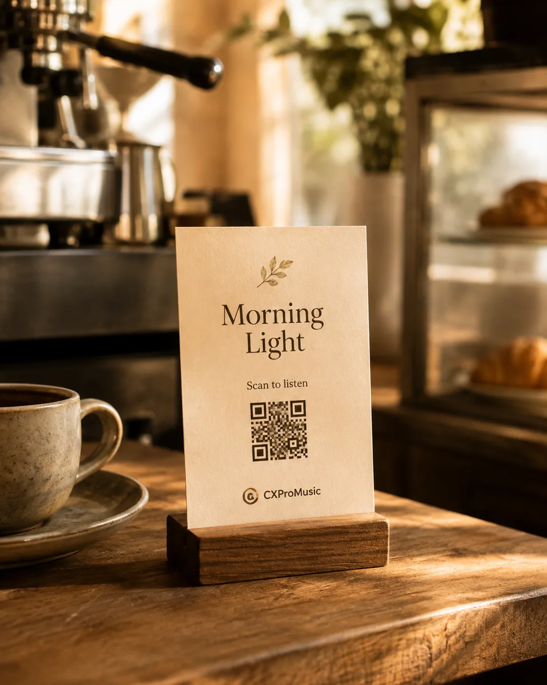 A counter card beside the till of a boutique café.