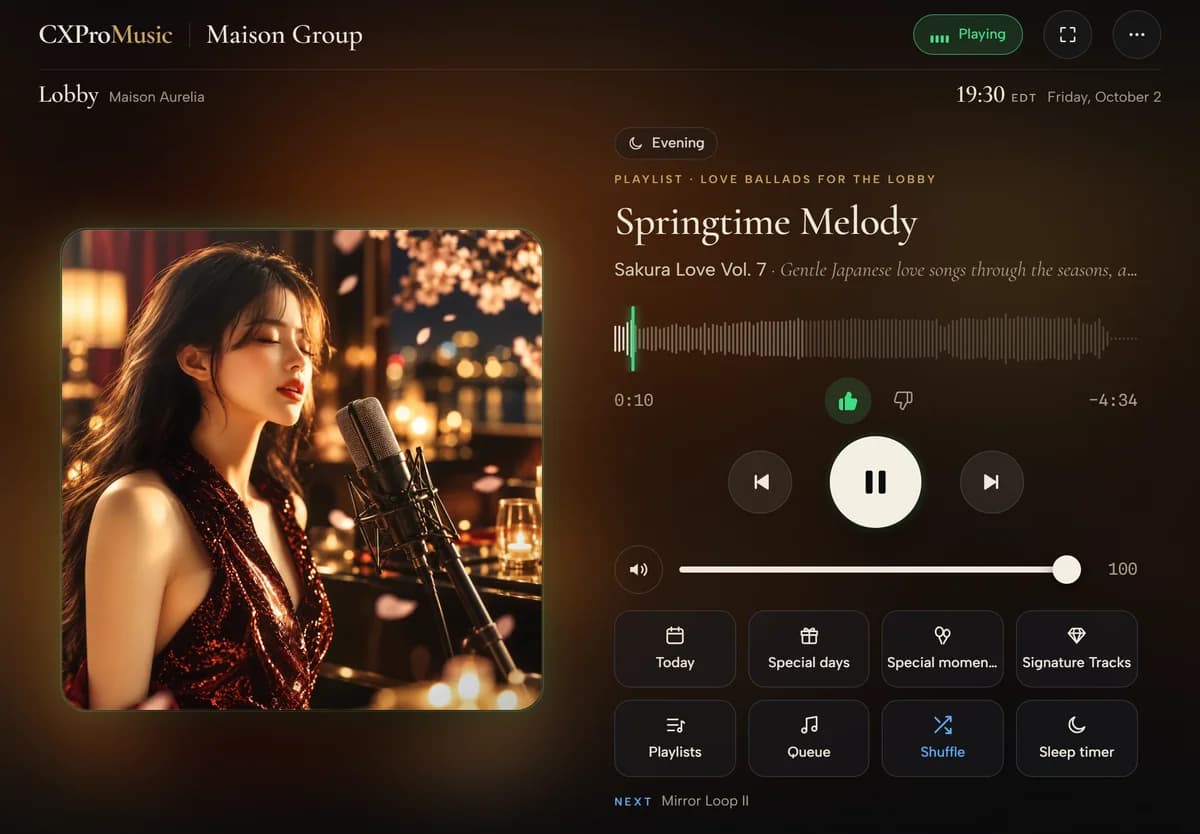 The Lobby’s Venue Player, playing “Springtime Melody” from Love Ballads for the Lobby.